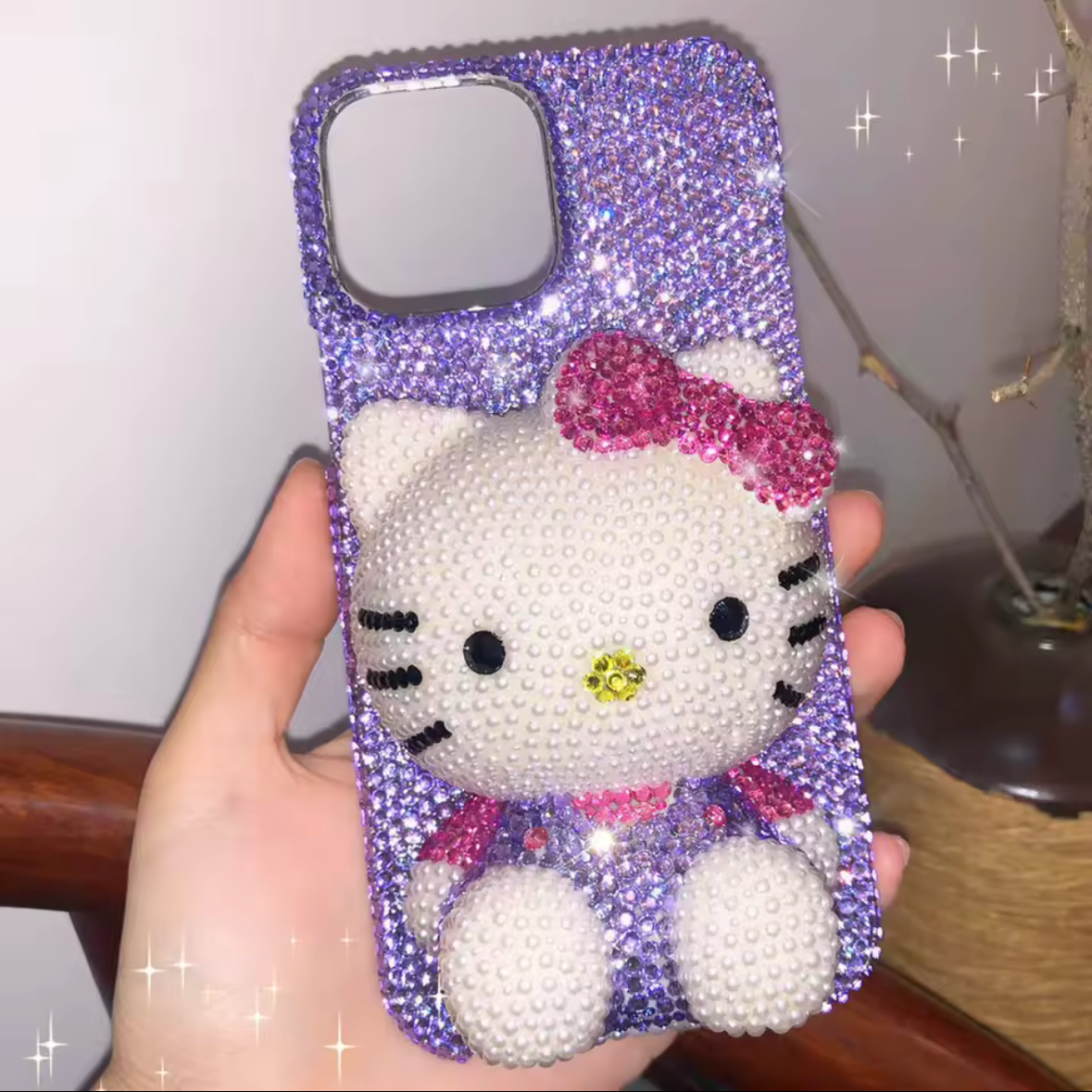 Purple Rhinestone Bedazzle Kitty Phone Case