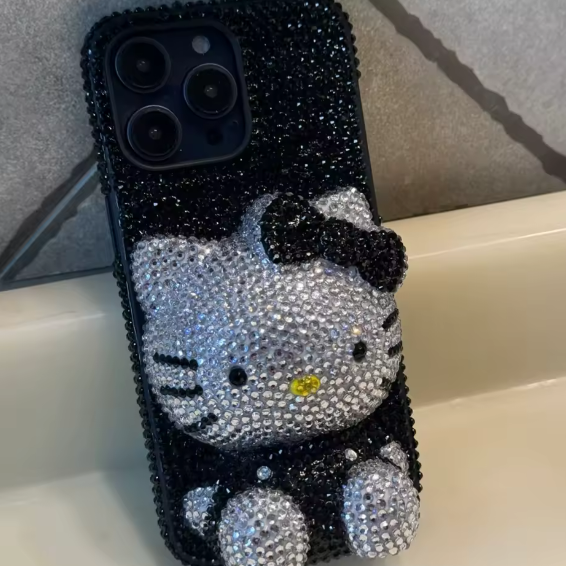 Black Bedazzle Kitty Phone Case