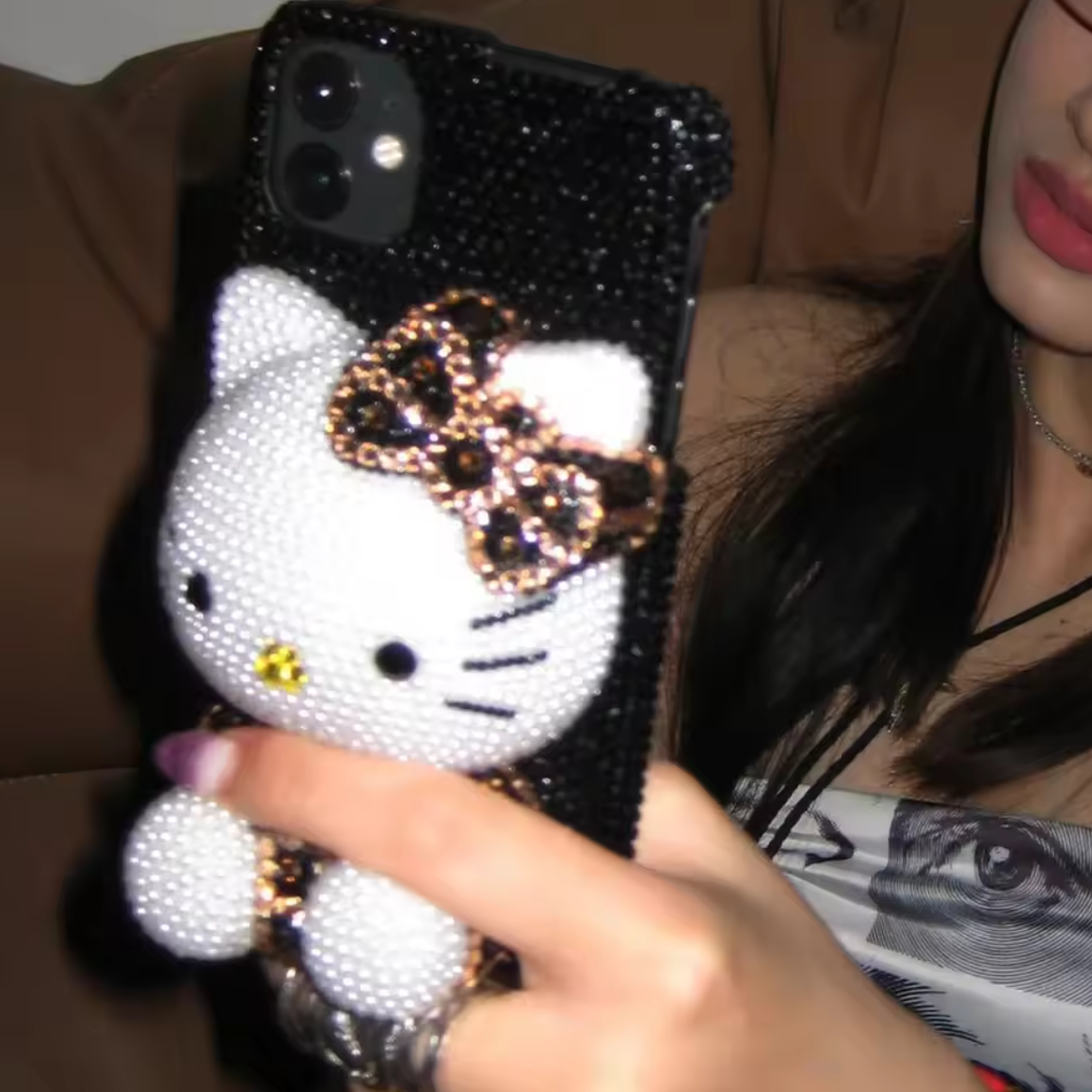 Brown Crystal Kitty Bedazzled Phone Case