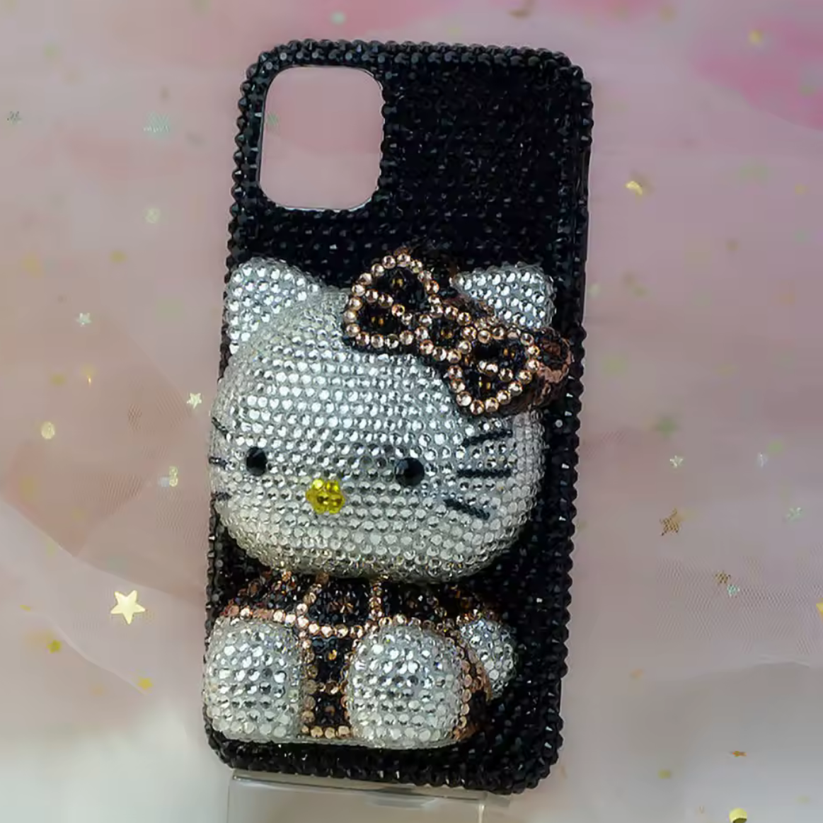 Brown Crystal Kitty Bedazzled Phone Case