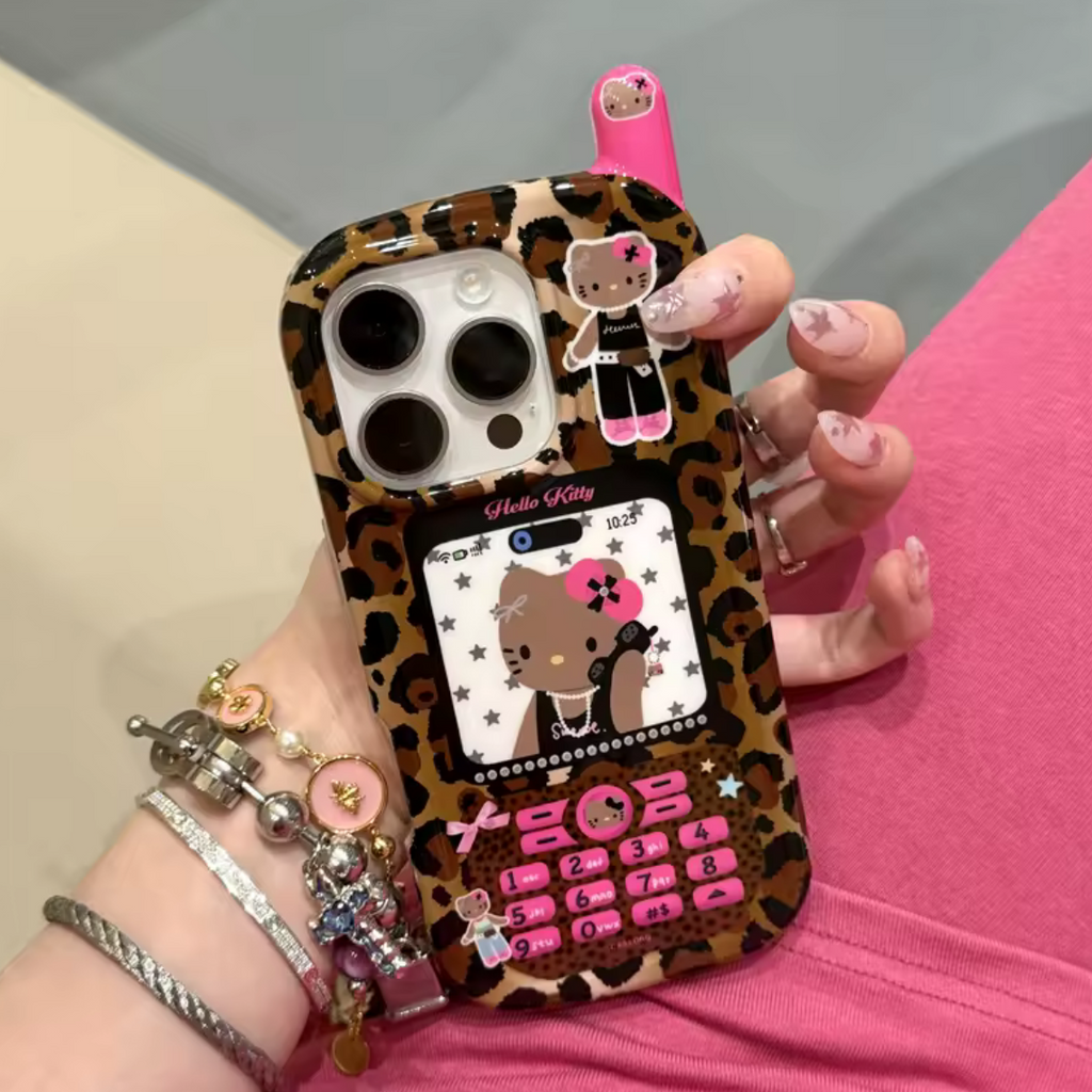 Leopard Hello Kitty Flip Phone Case