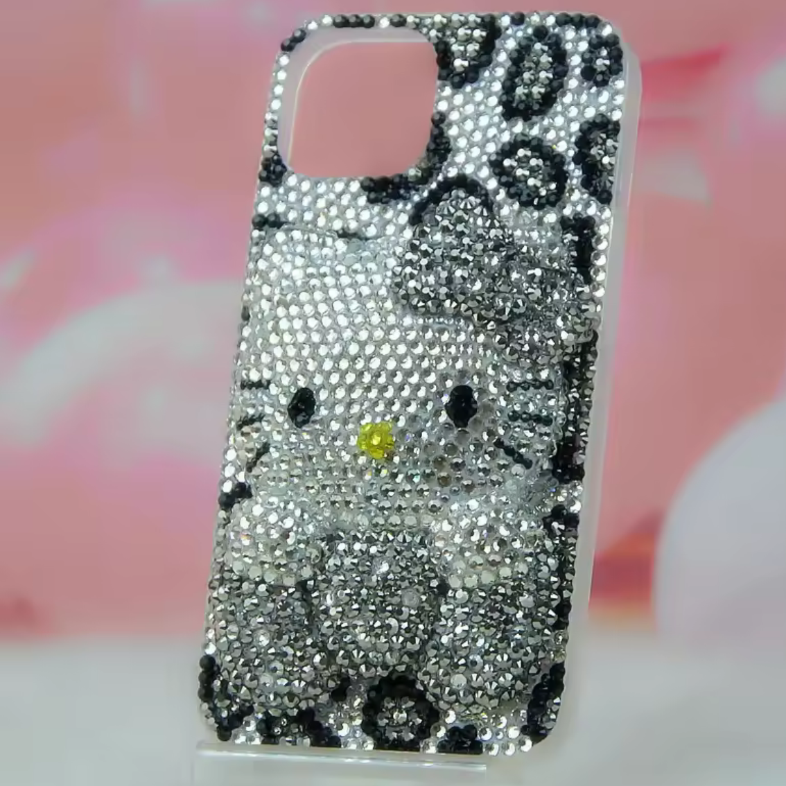 Black and White Leopard Bedazzle Kitty Phone Case