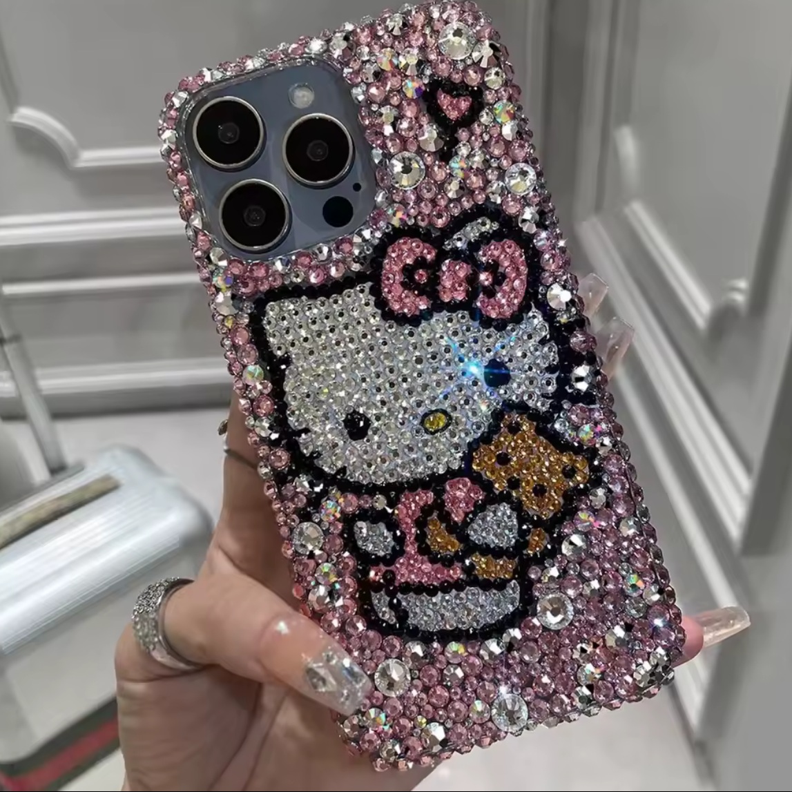 Hugging Bear Rhinestone Phone Case